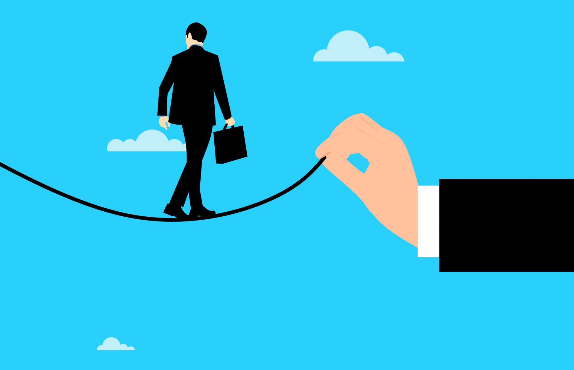 Un homme d'affaires en équilibre sur une corde raide, illustrant les transformations du travail dans le cadre de la formation professionnelle.