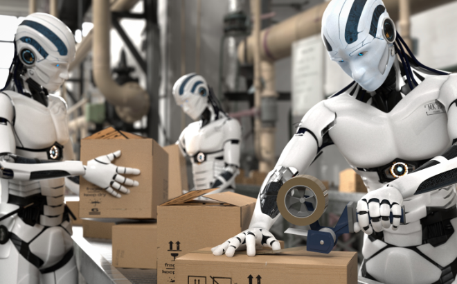 Une entreprise de robotisation créant des emplois pour un groupe de robots travaillant dans une usine.