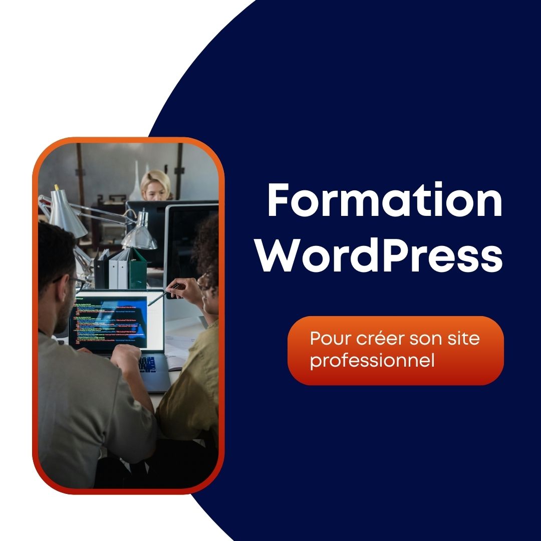 Étudiant en formation WordPress créant un site professionnel sur ordinateur portable