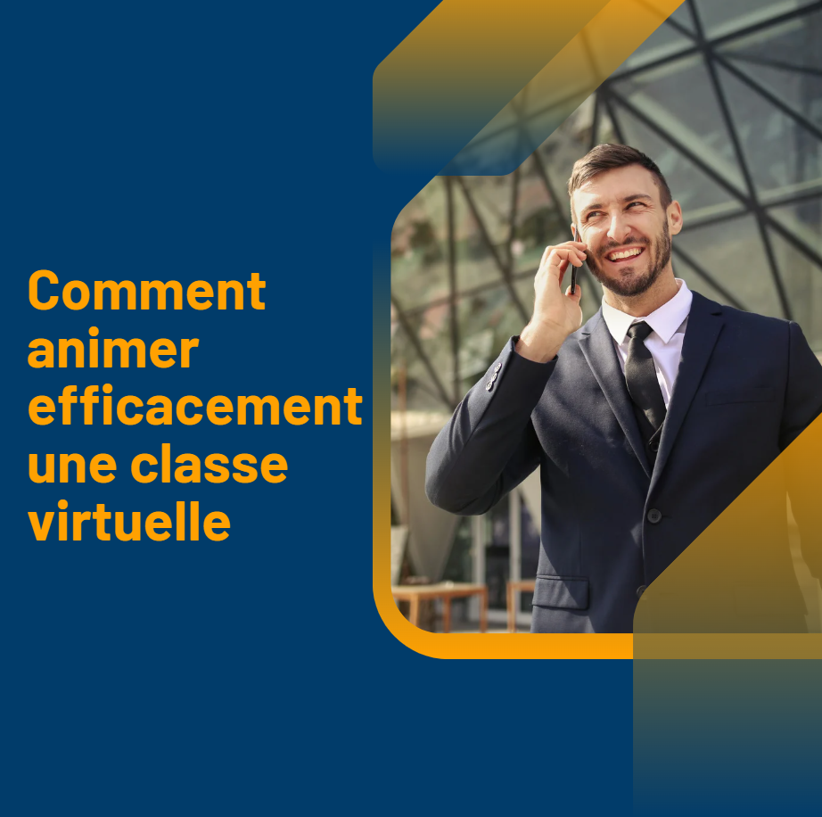formateur animant une classe virtuelle interactive avec des apprenants connectés en visioconférence