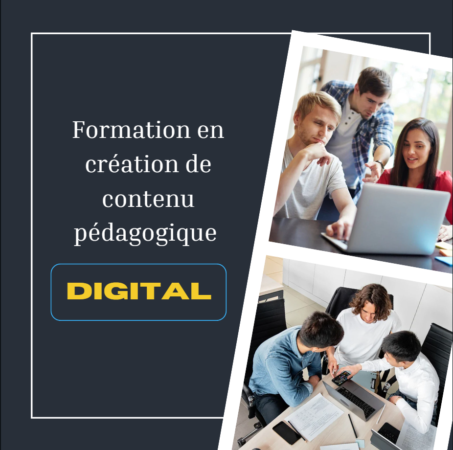 formateur créant un module e-learning sur ordinateur avec des outils de conception digitale