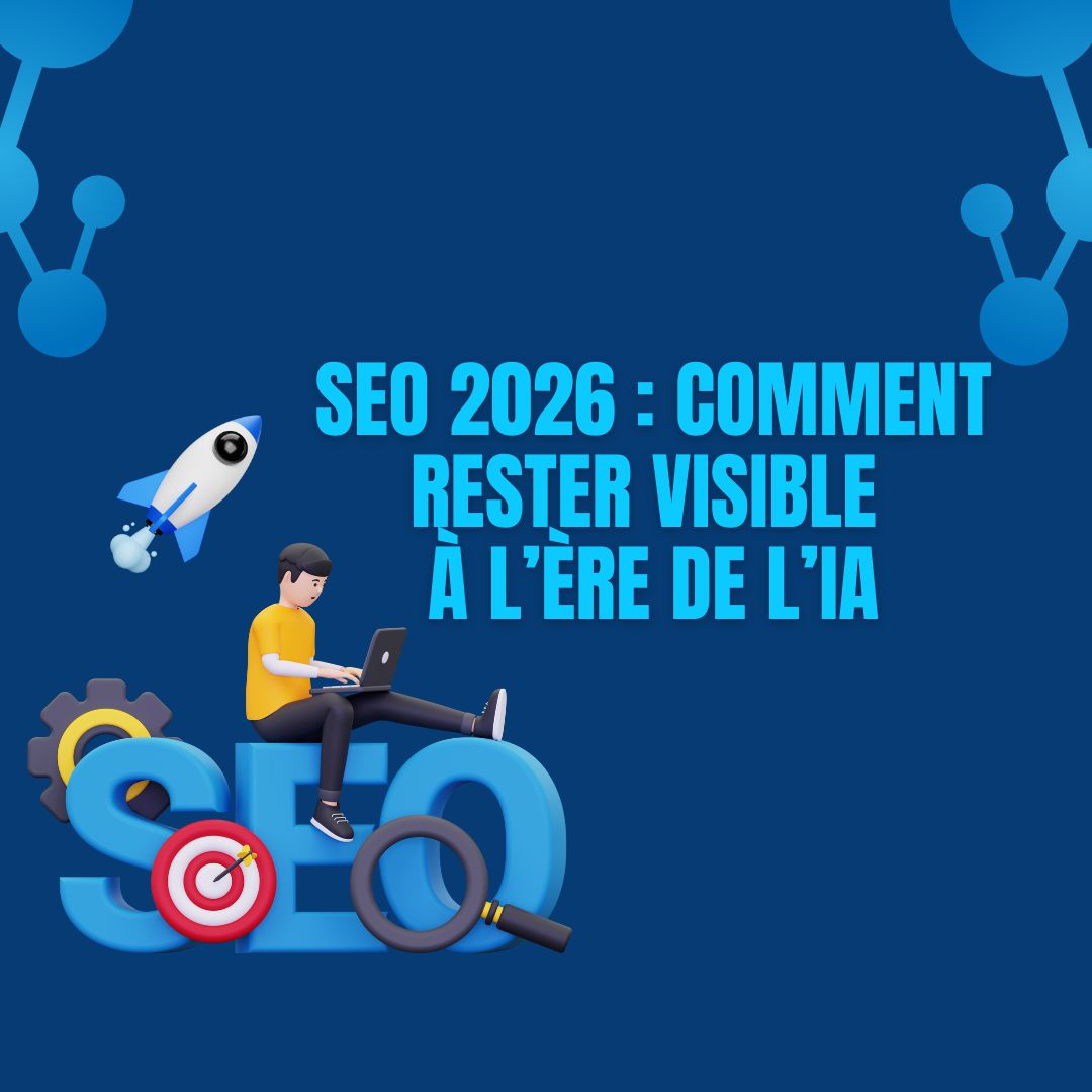 Illustration du SEO à l’ère de l’IA avec algorithmes et moteurs de recherche