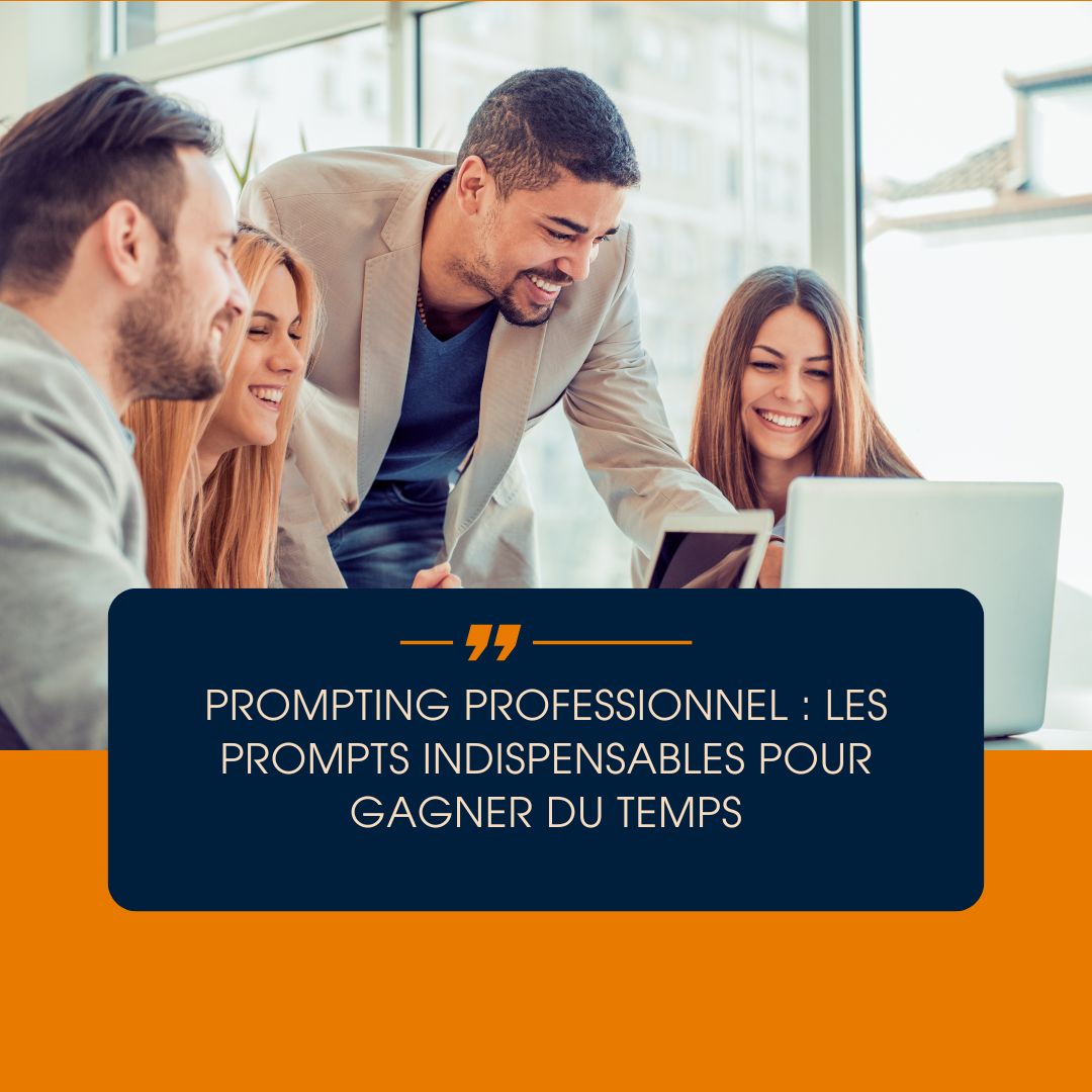 Collaborateur utilisant un prompt IA pour générer rapidement un contenu professionnel