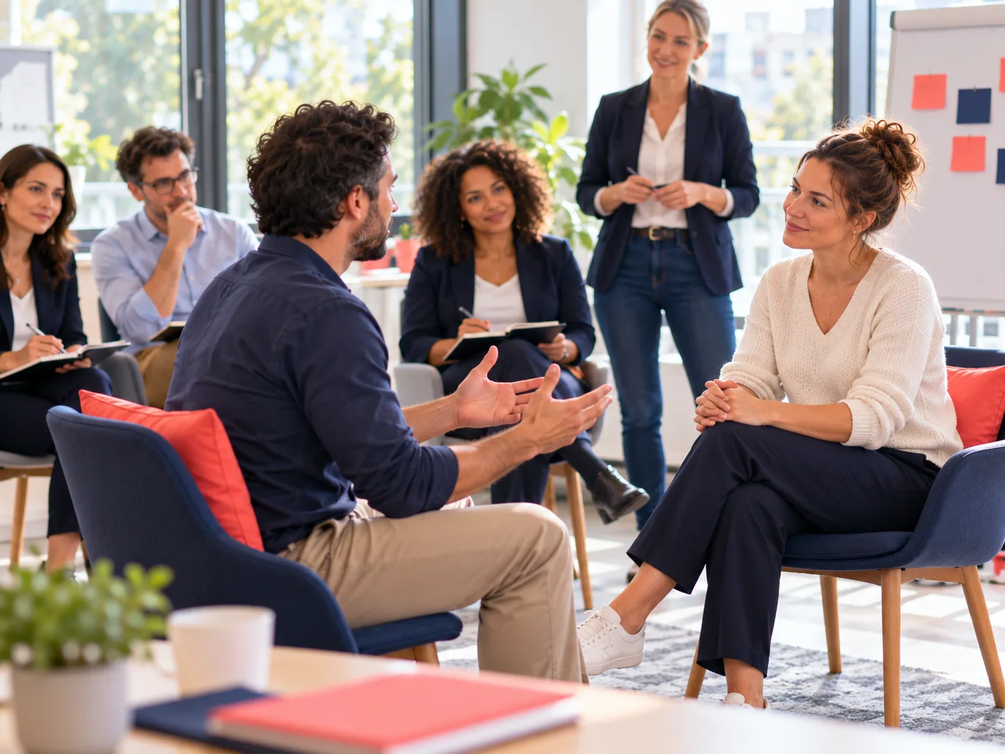 Jeu de rôle en formation communication interpersonnelle observé par le groupe
