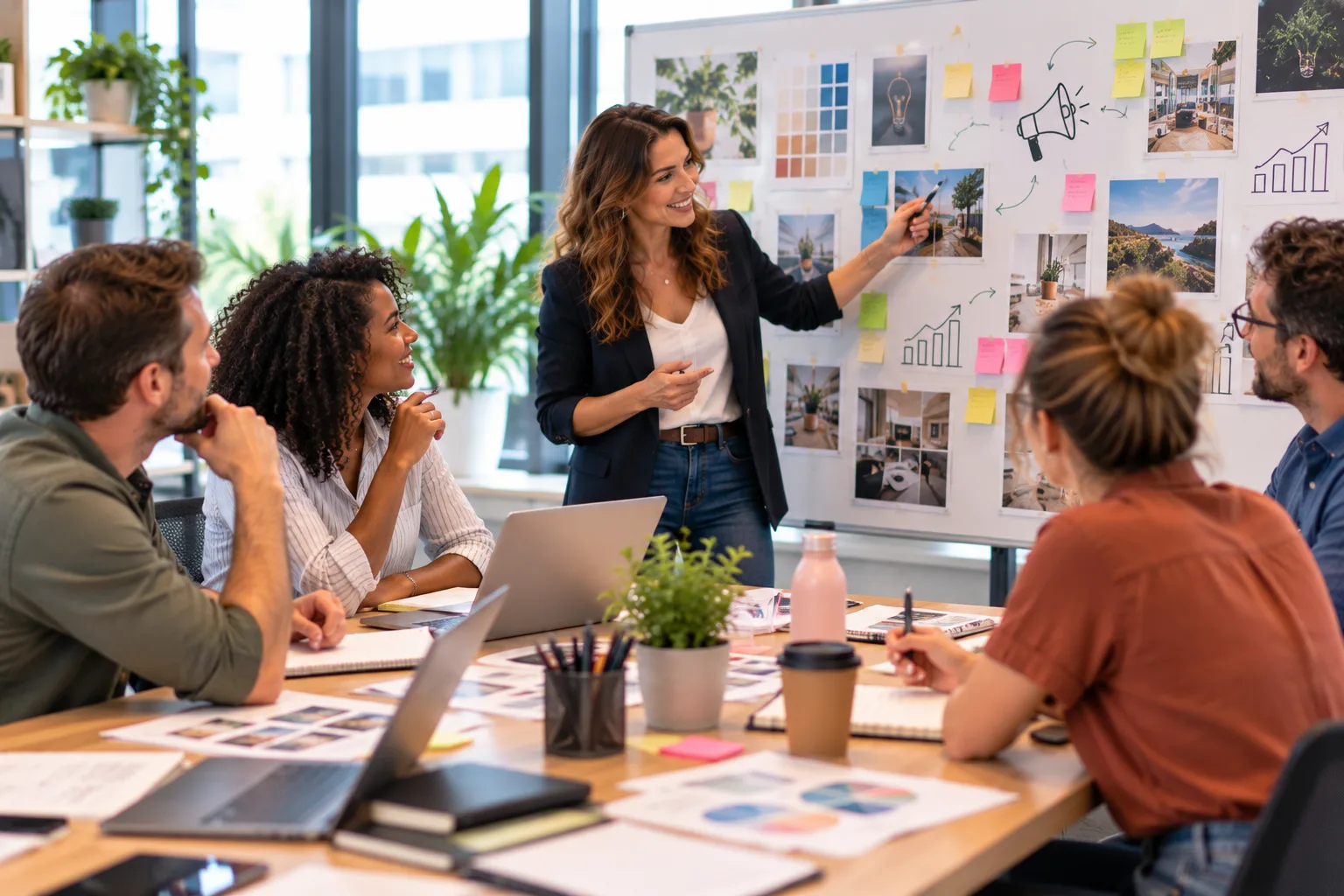 Formation communication : une responsable présente un plan de communication à son équipe