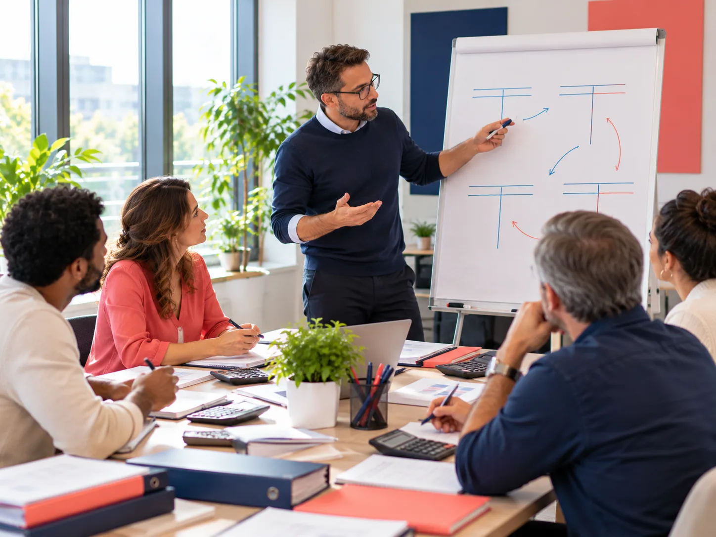 Formateur expliquant la partie double lors d'une formation comptabilité générale