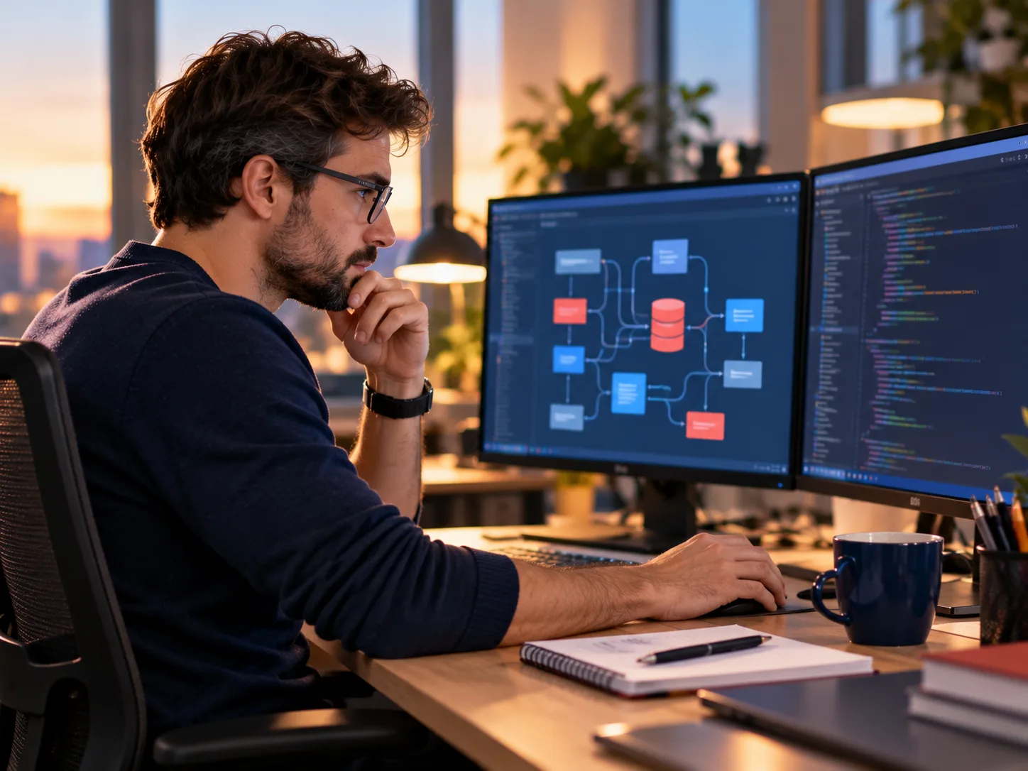Participant à une formation data construisant un flux de données sur deux écrans