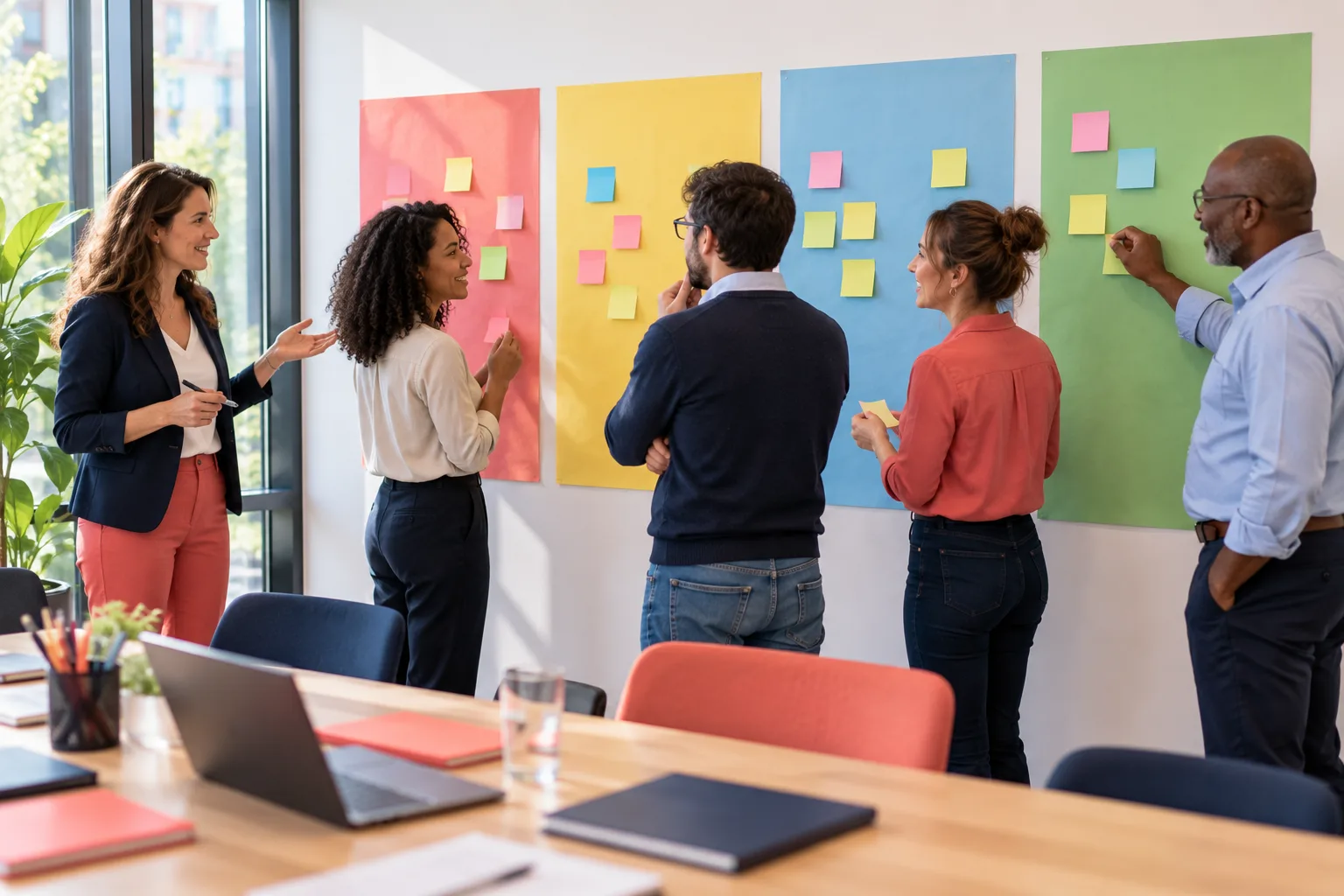 Formation DISC : des participants se positionnent devant des panneaux de couleur pour repérer leur style de communication