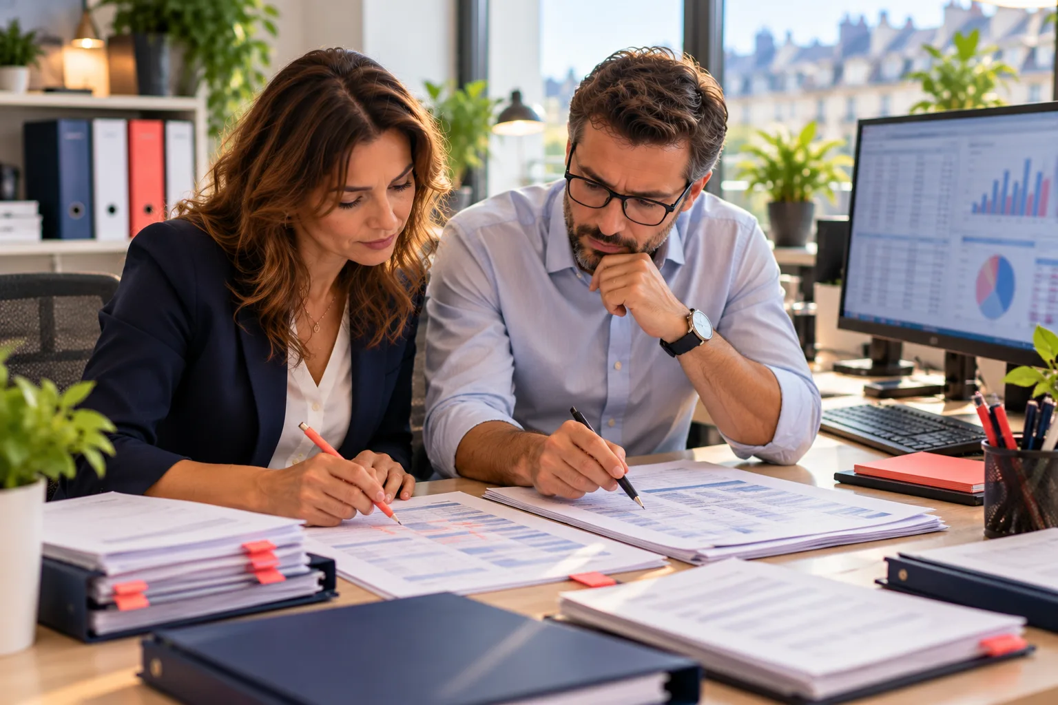 Formation normes IAS : une comptable et un contrôleur de filiale comparent comptes sociaux et reporting groupe