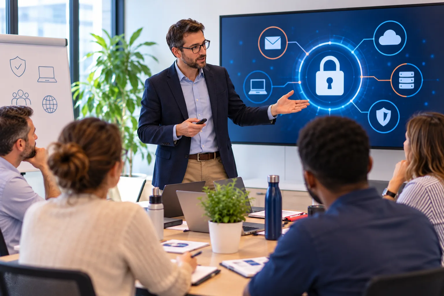 Formation RGPD et cybersécurité : une formatrice sensibilise une équipe aux réflexes de sécurité informatique