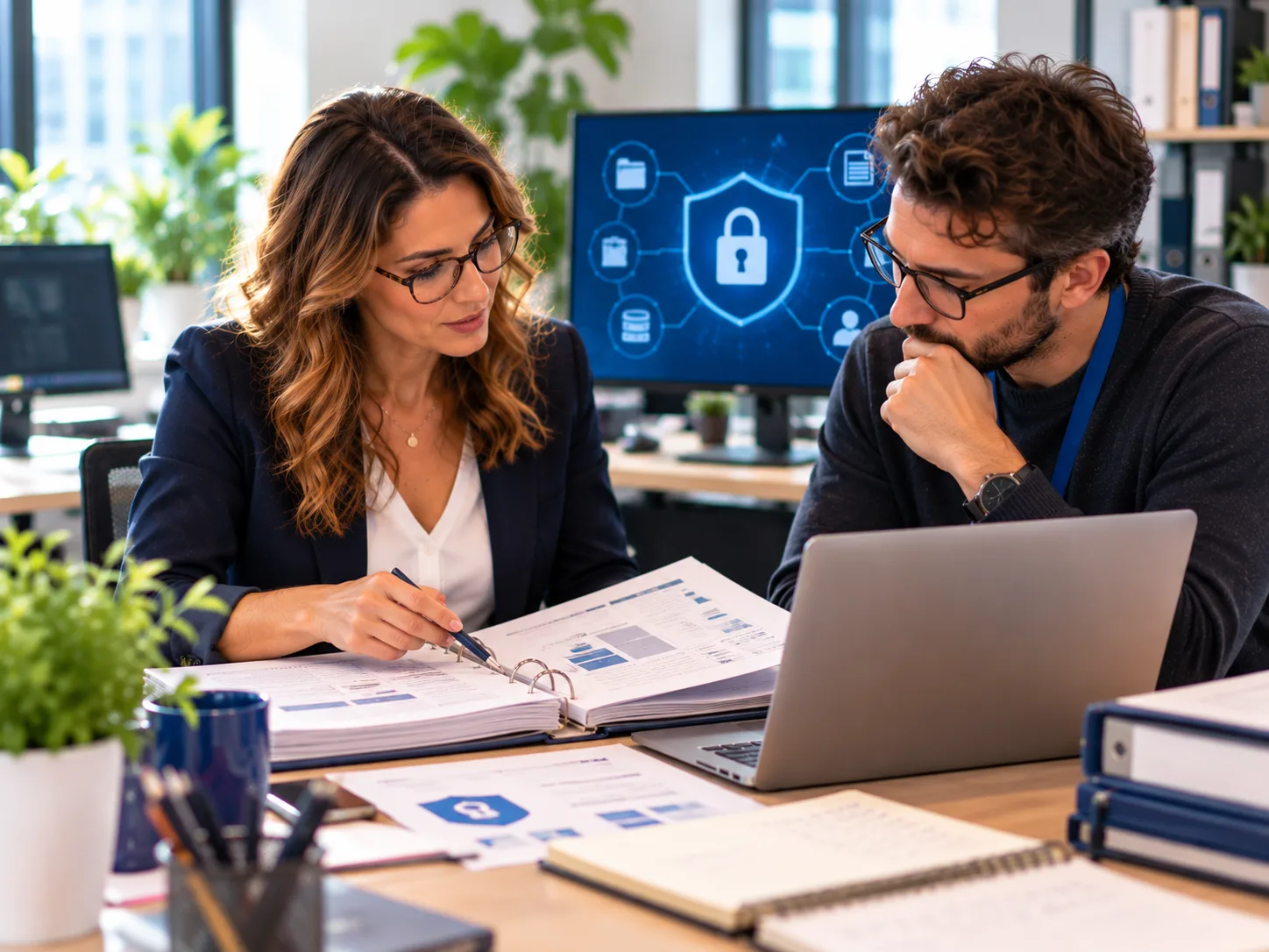 Deux professionnels préparent la conformité lors d'une formation RGPD et cybersécurité pour DPO