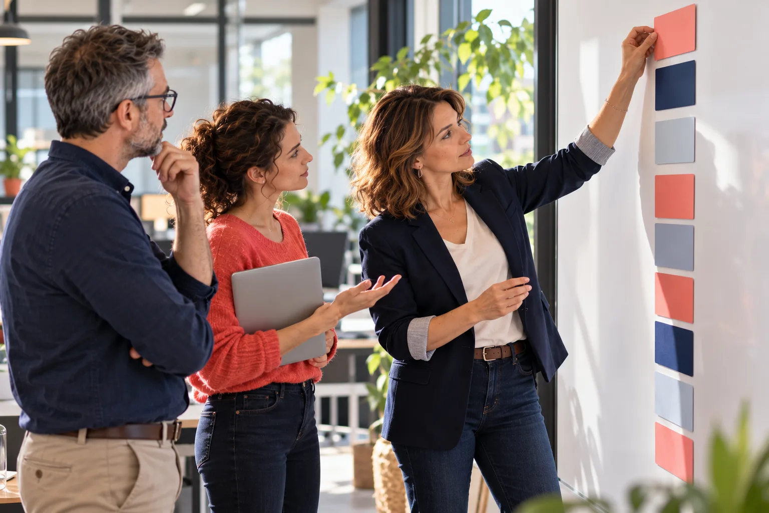 Formation Product Owner : une Product Owner réordonne son backlog avec un responsable métier et une développeuse