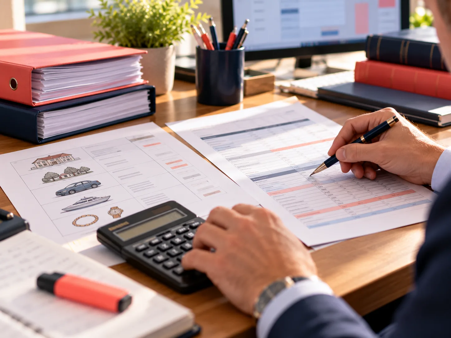 Collaborateur vérifiant un calcul de liquidation pendant une formation successions
