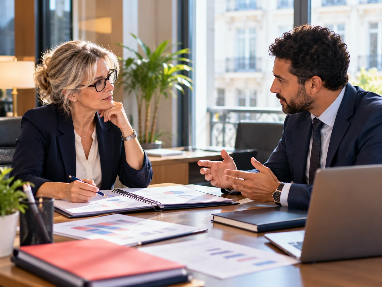 Directrice financière négociant un financement avec un chargé d’affaires bancaire, compétence travaillée en formation trésorerie