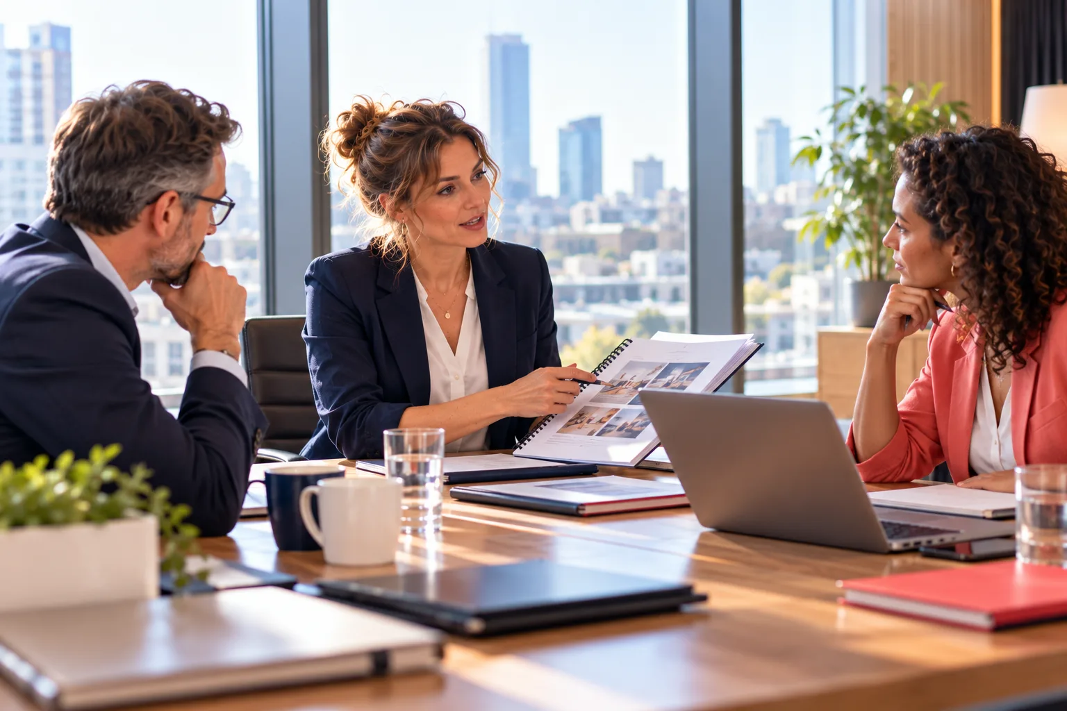 Formation grands comptes : une responsable grands comptes négocie un accord-cadre face à deux acheteurs